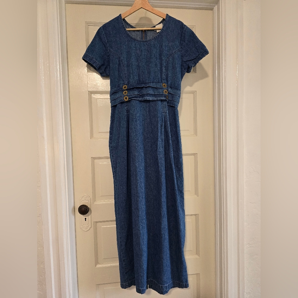 Vintage Mirrors 2 Blue Denim Maxi Dress